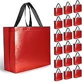 Hugro Tarfive 【18-Pack Solid Red】 Reusable Gift Bags with Handles, Bulk Party Favor Bags for Christmas, Theme Birthday | 12.6x4.7x11 Inches | 18 Premium Red Bag | Eco-Friendly