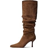 Lumeheel Knee High Boots for Women - Suede Ruched Women's Tall Boots with Pointed Toe Kitten Heel Pull On Zipper, Slouch Fashion for Fall Winter
