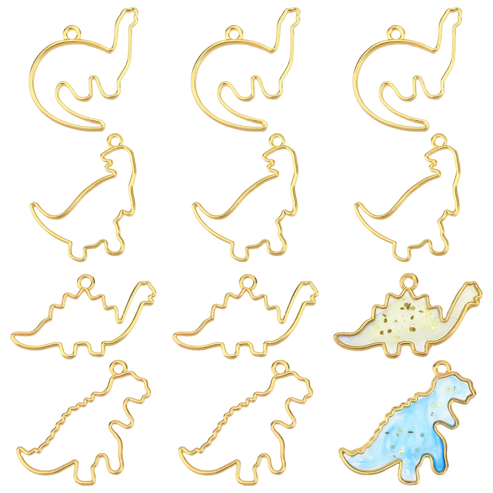 OLYCRAFT 20pcs Dinosaur Theme Open Bezel Charms 4-Style Alloy Frame Pendants Color-Lasting Hollow Resin Frames with Loop for Resin Jewelry Making - Gold