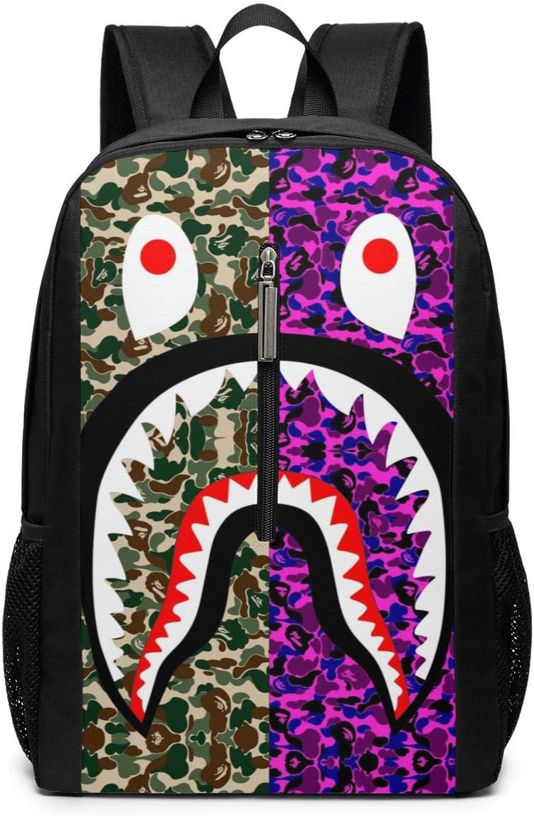 Sroney Bape Shark Camo Backpack, Lightweight College School Travel Shoulder Bags for Men Women