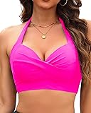 Tempt Me Women Hot Pink Halter Bikini Tops Push Up