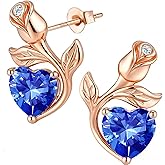 JACUPO 0.8CT Rose Heart Earrings Option of Sapphire Moissanite&More Stud Earrings Lab-Grown Earrings Birthstone Earrings for Women S925 Sterling Silver Post D Color VVS1 Clarity Ideal Gift for Wife Mother for Birthday Anniversary Valentine's Day Convey I Love You Message