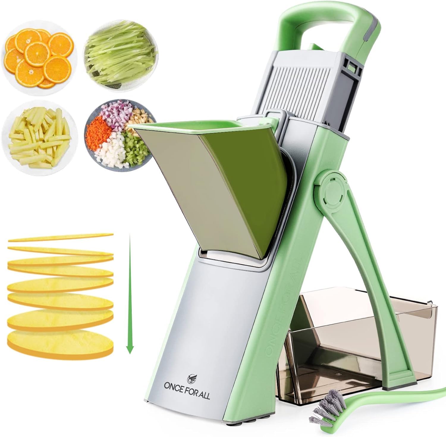 Photo 1 of ONCE FOR ALL Upgrade Safe Mandoline Slicer Plus, Adjustable Vegetable Food Chopper Potato Fries French Fry Cutter, Detachable Blade, Kitchen Chopping Artifact, New Kitchen Gift JS03 Green