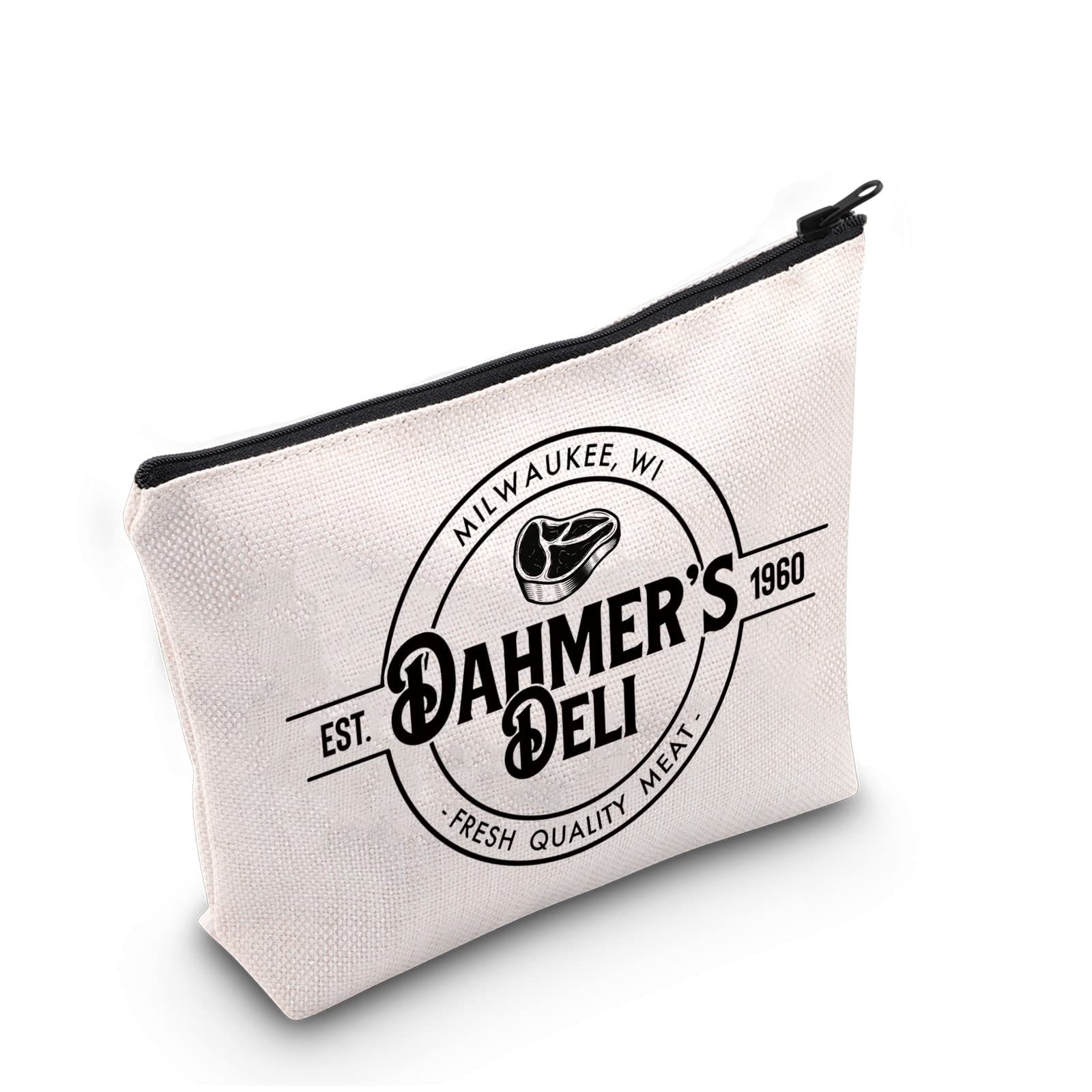 Serial Killer Inspired Gift Dahmer's Deli Makeup Bag Serial Killer Fan Cosmetic Bag True Crime Fan Gift Zipper Travel Bag (Dahmer Deli)