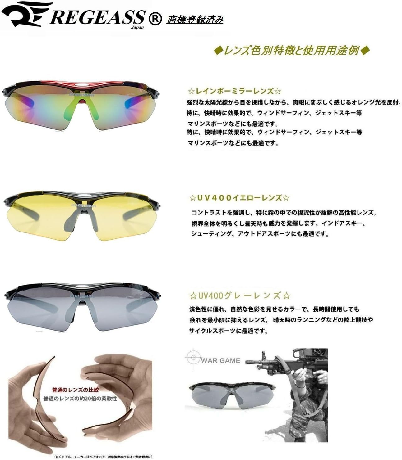 Amazon Re Rb3 Uv400 サングラス 交換レンズ２枚 収納バック サングラス ｌｅｄミニライトセット 白フレーム ミニライト Regeass Japan スポーツサングラス