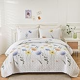 Dinjoy Floral Quilt Set King 3 Pieces Blue & Yellow Quilts Coverlet Set Bohemian Cute Bedspread Lightweight Farmhouse Bed Coverlet for Fall Winter All Season(110"x90")