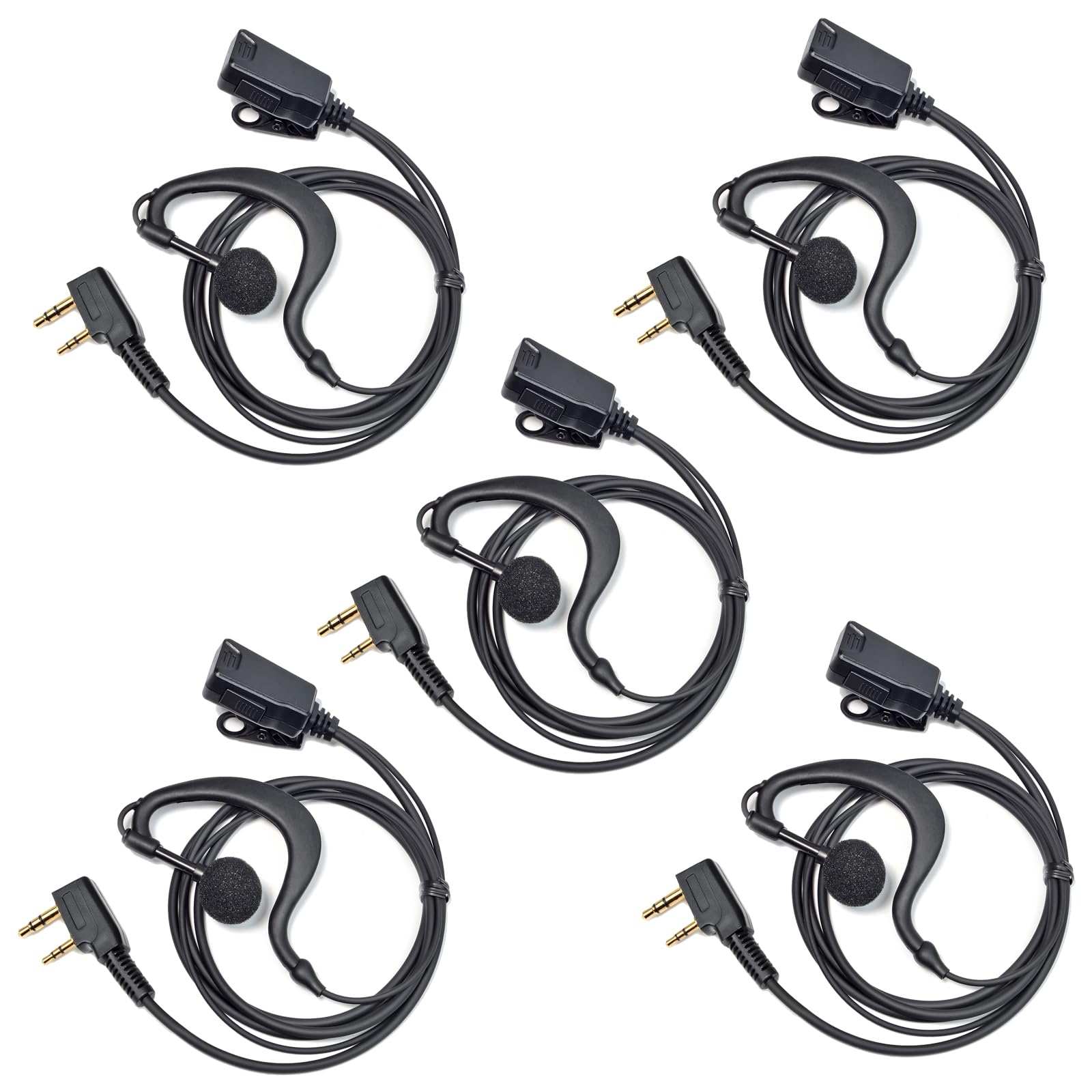 HYSHIKRA Walkie Talkie Earpiece with mic, 2 Pin Headset with PTT, Compatible with Kenwood eSnic Retevis Baofeng UV-5R Radio Ear Piece for Security Bodyguard (G Shape, 5 Pack)