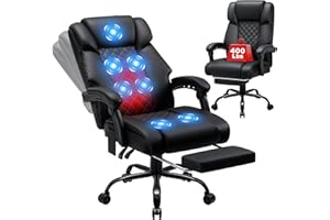 HOFFREE Heated Office Chair Massage Desk Chair with Heat 400lbs Executive Reclining Home Desk Chair with Footrest,Linkage Armrests for Heavy People(Black)