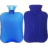 Attmu Classic Rubber Transparent Hot Water Bottle 2 Liter with Knit Cover - Blue