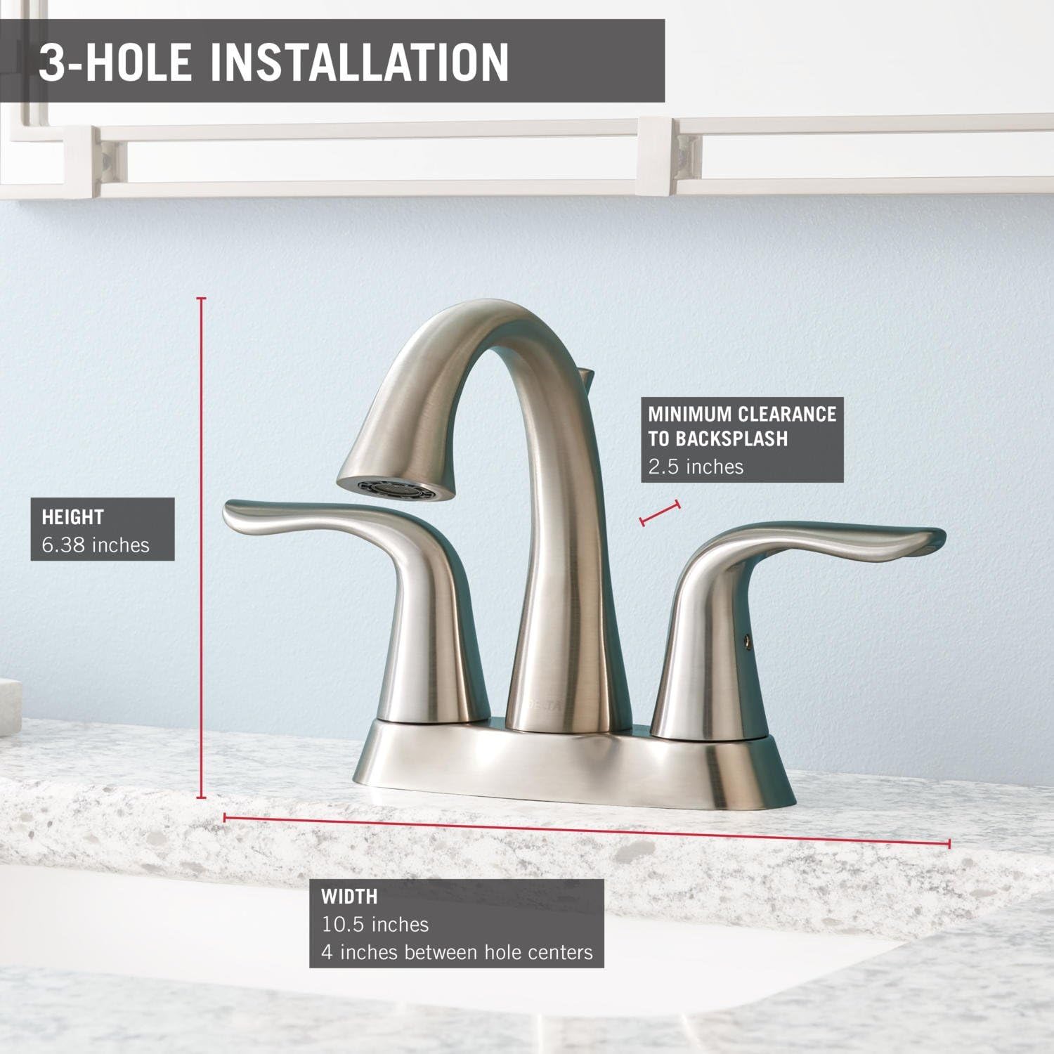 Delta Faucet Lahara Centerset Bathroom Faucet Brushed Nickel, Bathroom Sink Faucet, Diamond Seal Technology, Metal Drain Assembly, Stainless 2538-SSMPU-DST - Touch On Bathroom Sink Faucets - 