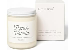 Kim and Pom French Vanilla Scented Candle 100% Soy Wax, 8 oz, Vegan Gift, Appreciation Gift, Fall Scent, Holiday Gift Ideas, 