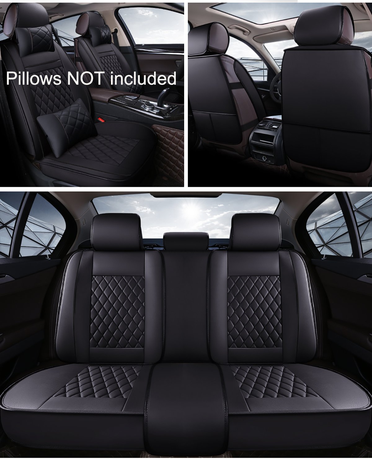 INCH EMPIRE Easy To Clean PU Leather Car Seat Cushions 5 Seats Full Set