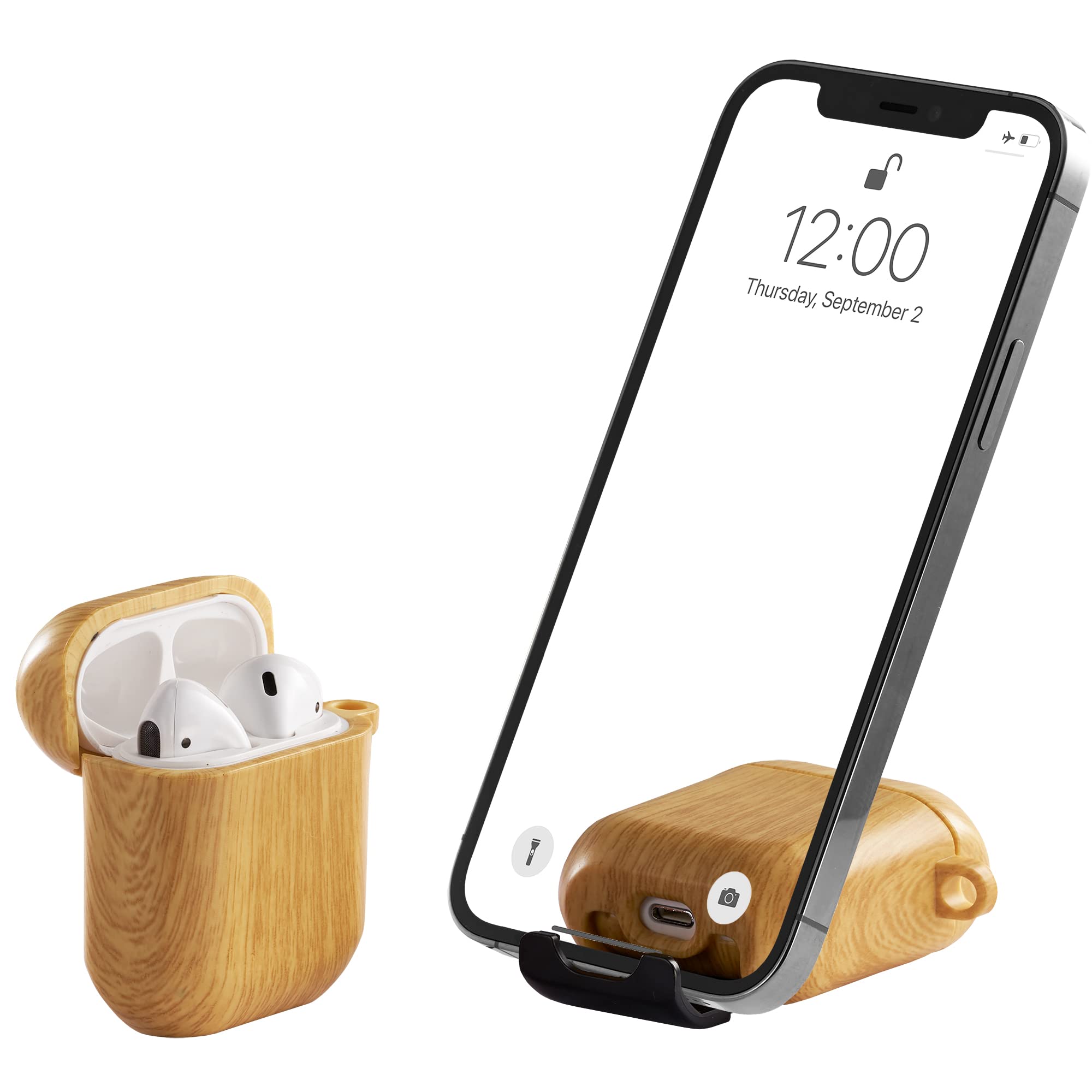 AirStand - AirPods Case Cover with Invisible Phone Stand, Compatible with AirPods 1 & 2, Full Protection TPU&PC Shockproof Case with Keychain Carabiner, Wireless Charging Supported, Patented Design