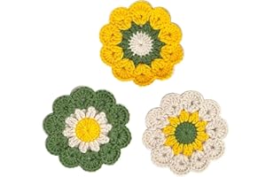GENERIC Handmade Crochet Coasters Cute Coasters Set of 3 Round Funny Gifts for Women or Girl, Soft Decorative Coaster Housewarming for New Home