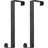 OUYIALY Over The Door Hooks 2 Pack, Fits Doors Within 1.7" Thick & Cabinets - Heavy Duty 20lb Capacity,No Drill Hanger Organizer for Towel, Coat, Robe, Bag. (Black)