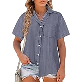 RITERA Womens Plus Size Tops Button Down Roll-Up Cuffed Short Sleeve Casual Shirts Collared Summer Lightweight Blouse XL-5XL
