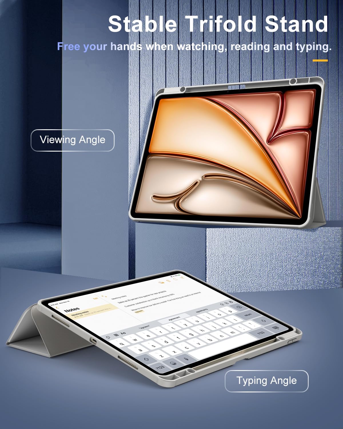 TiMOVO Case for New iPad Air 13 inch (M3/M2-2025/2024) with Pencil Holder, Slim Stand Protective Cover with Clear Transparent Back Shell for iPad Air 13 inch, Auto Wake/Sleep, Light Gray