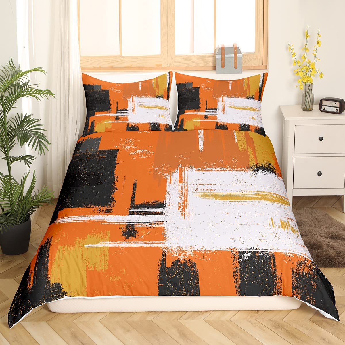 Abstract Bedding Set Modern Abstract Art Bedding Set for Kids Teens Retro Duvet Cover Orange White Grey Pattern Bedspread Cover Room Decor 3Pcs With 2 Pillow Case King Size โ image 1