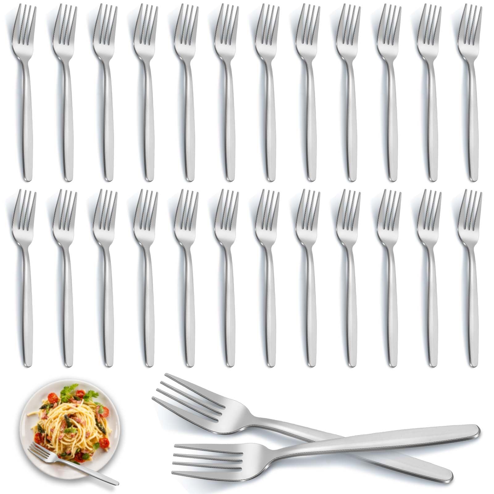 Forks Set of 24, Pleafind Stainless Steel Dinner Fork, Fork Set for Home/Kitchen/Restaurant, Mirror Polished Cutlery Forks, Dishwasher Safe (7.7 inch, 19.5cm)