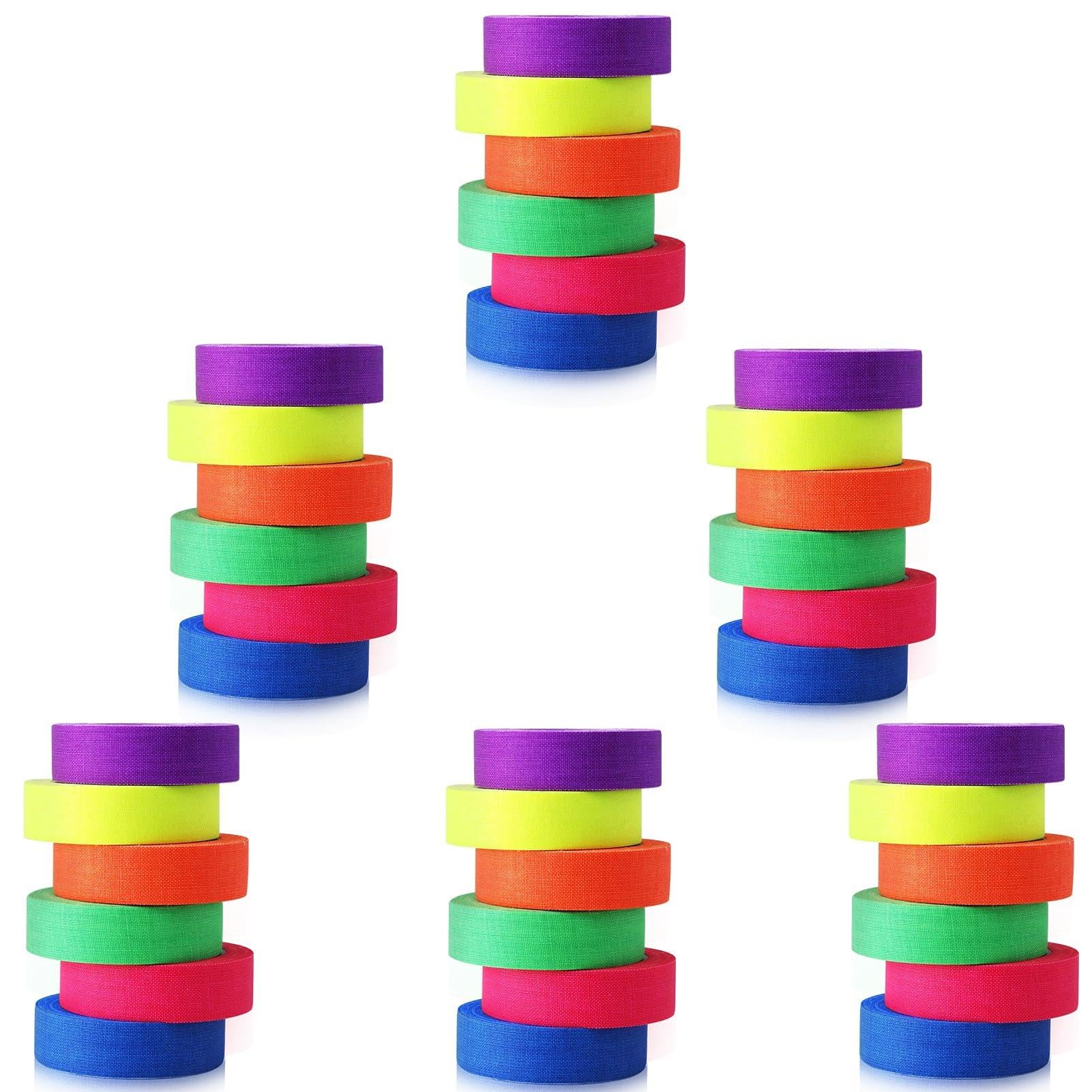 LightingWill UV Blacklight Reactive Fluorescent, Fluorescent Gaffer Cloth Tape, 0.59in X 16.5FT Per Roll, Decorative Black Light Neon Party Tape With Glow Party Supplies, 6 Colors-6 Pack