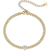 PAVOI 14K Gold Plated Cubic Zirconia Solitaire Diamond Bracelet | Bridesmaid Bracelets | Curb Cable Bracelets for Women