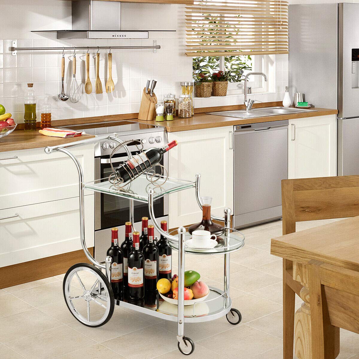 Metal Serving Cart with Tempered Glass