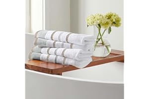 GREAT BAY HOME Decorative Hand Towel Set - Combed Cotton 4 Pack 26x16 Hand Towel Set - Luxurious, Ultra-Soft, Durable Towels for Bathroom Decor (Glacier Grey/Cappuccino)