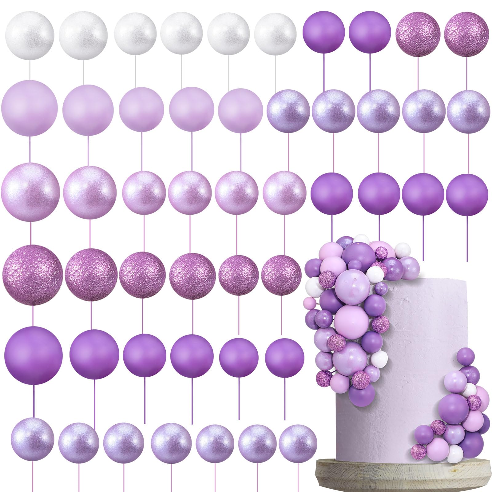 Photo 1 of 108 Pcs Balls Cake Topper DIY Cupcake Insert Foam Balloons for Cake Baking Wedding Anniversary Birthday Decoration(Assorted Purple,Multi Sizes)
