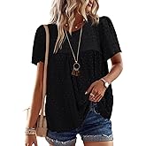 Falechay Womens Summer Tops Crewneck Short Sleeve Shirts Casual Chiffon Blouses Flowy Lace Hem Boho Clothing Trendy 2026