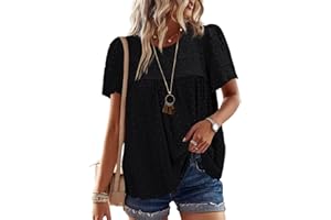 Falechay Womens Summer Tops Crewneck Short Sleeve Shirts Casual Chiffon Blouses Flowy Lace Hem Boho Clothing Trendy 2025