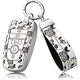 For Ford Key Fob Cover with Keychain, Soft TPU and Leather Key Case Shell Full Protection for Ford Explorer Fusion Escape Edge Expedition F150 F250 F350 F450 F550 Maverick Mustang (White Rose)