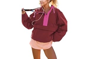 Ynhonra Womens Crew Neck Pullover Puffer Long Sleeve Loose Jacket Half Zip Hooded Coat with Drawstring