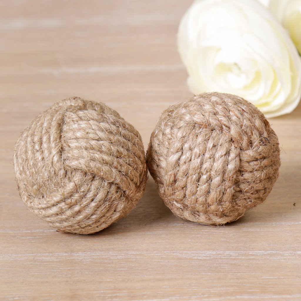Set of Two Round Natural Jute Drawer Handles - Ideal For Updating Existing Furniture - ⌀4cm