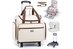 AMOIGEE Rolling Sewing Machine Case with Detachable Dolly, Padded Sewing Machine Bag with Wheels, Travel Tote for Most Standard Machines, Storage Organizer fits Brother, Singer