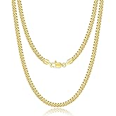 Eterjew 18k Gold Plated S925 Sterling Silver Chain Necklace for Men Women, 3.5mm, 4mm, 5mm Diamond Cut Cuban Link Chain, Sturdy & Shiny & Not Easy to Fade & Comfortable 16 18 20 22 24 26 Inch