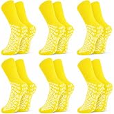 HCS 360 Tread Hospital Socks with Grips for Women, Grip Socks Men, Non Slip | Unique All-Around, Elderly/Seniors, Grippy Fall Risk Patient Slippers, 6 Pairs (Yellow, Regular)
