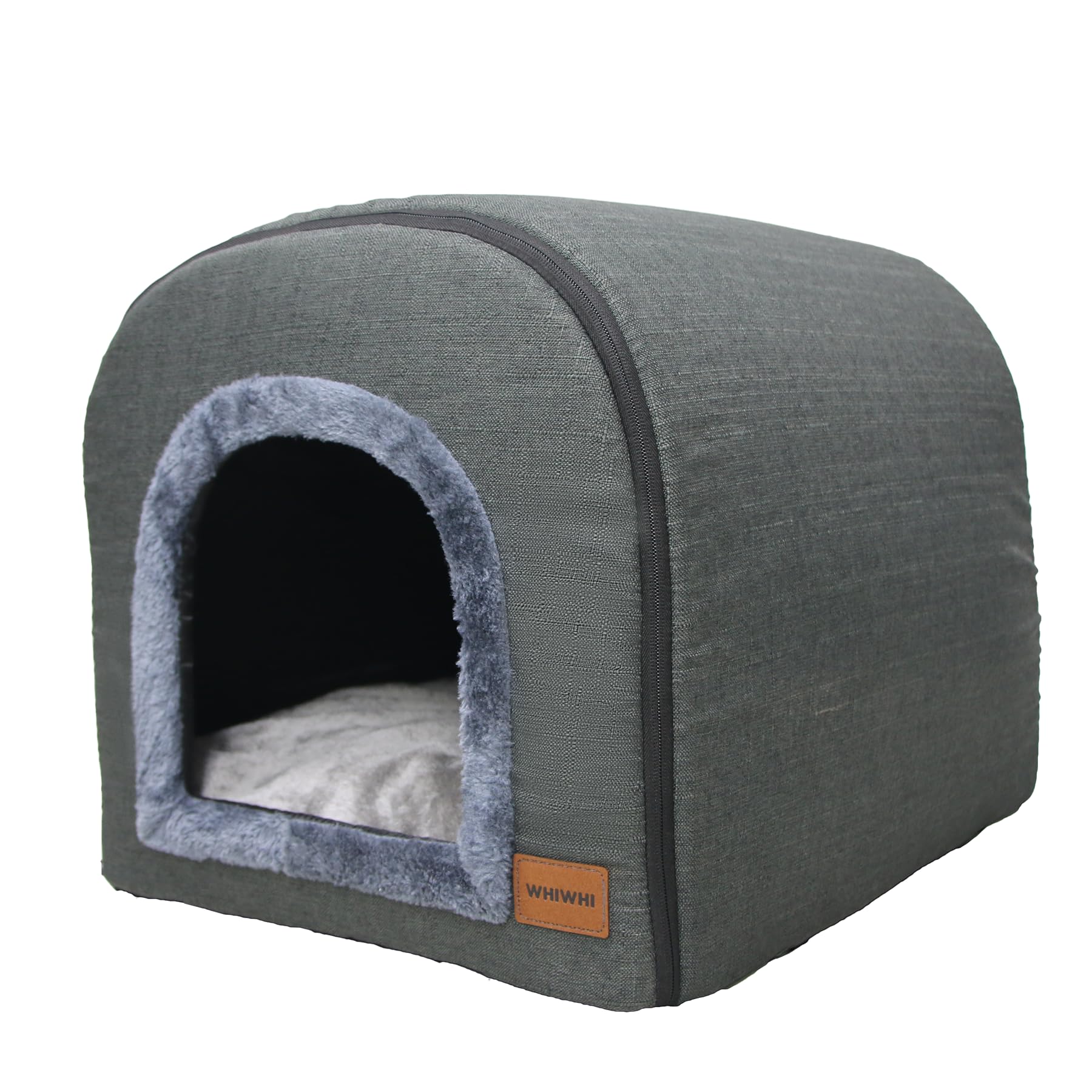 Whiwhi Cat Cave Indoor Pet House with Fluffy Mat Comfortable Cat Houses Warm Cave Portable House for Cats Dogs 45x35x35cm(Dark Gray)