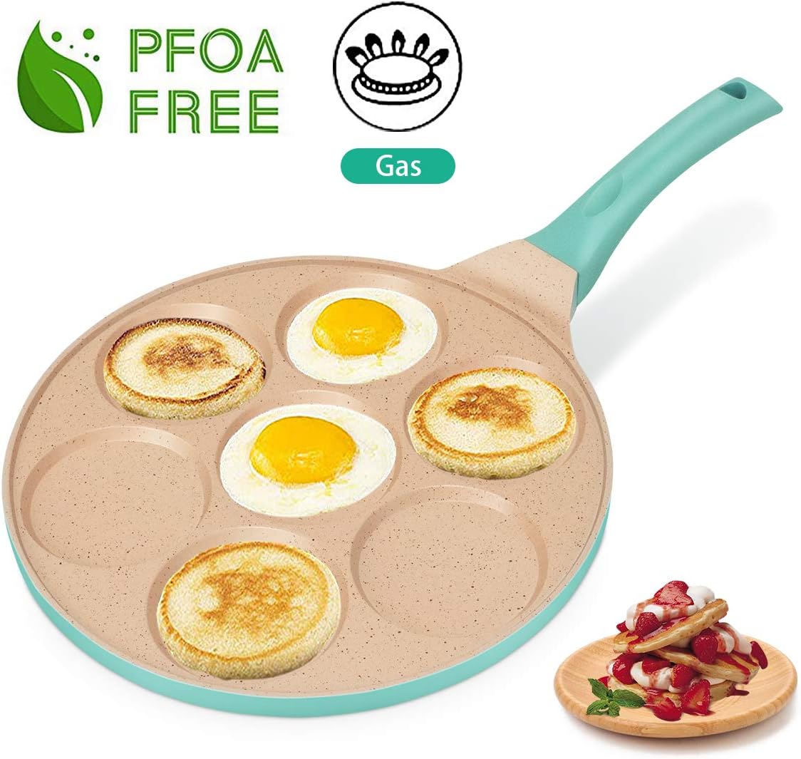 FRUITEAM Pancake Pan Nonstick Griddle 10 Inch Pancake Maker Mini Pancake and Flapjack 7 Mold Blini Pan for Son Daughter Gifts from Mom