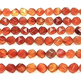 MJDCB Best Sellers Natural Stone Beads Faceted Polygon Red Agate Crystal Energy Stone Healing Power for Jewelry Making(8mm)