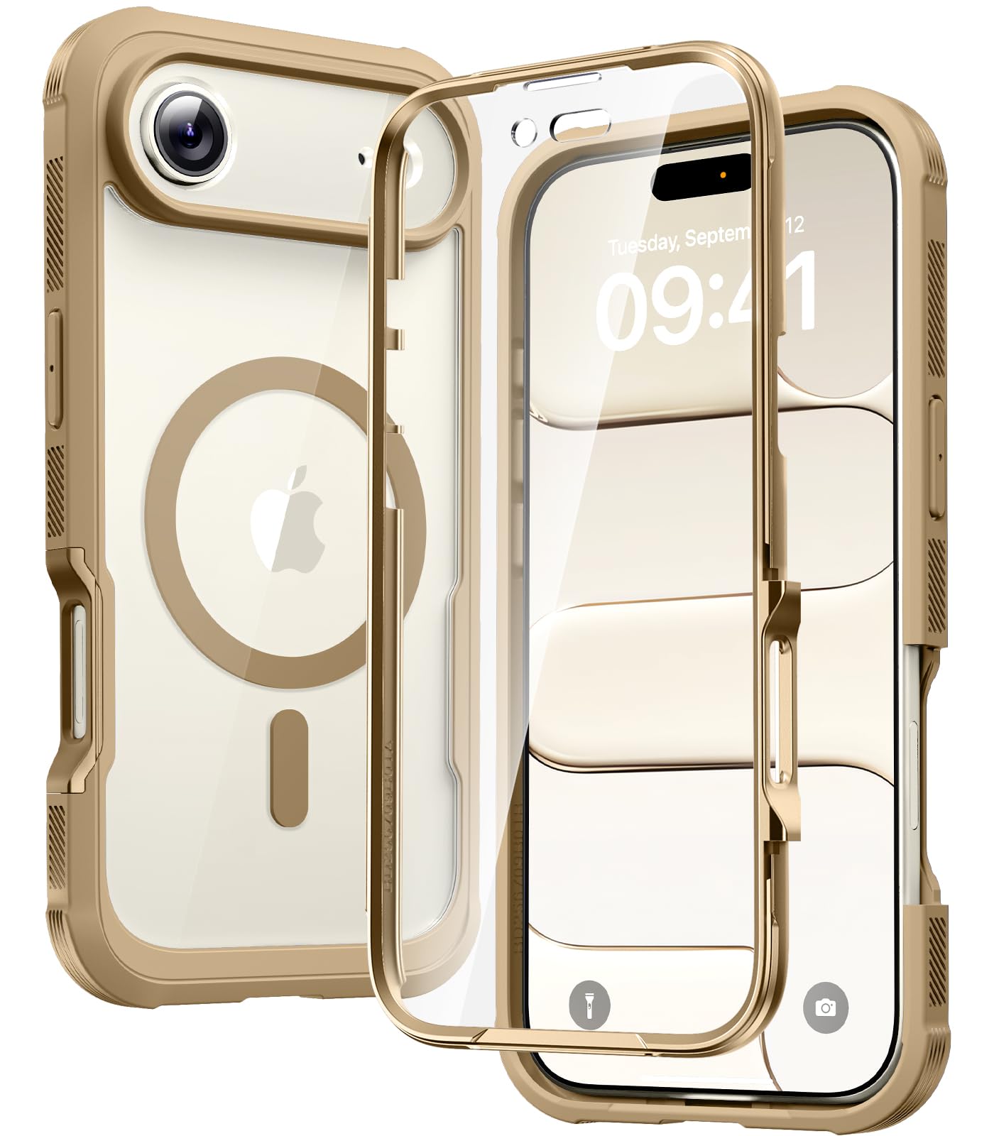 Photo 1 of Diaclara Magnetic Designed for iPhone Air Case Full Body Bumper,[Compatible with MagSafe] Military Drop Proof Cover with Built-in Touch Sensitive Anti-Scratch Screen Protector for iPhone 17 Air gold