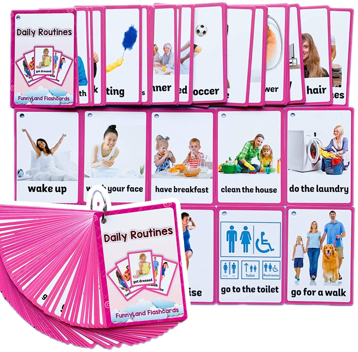 HONTOUSIP 45 Pcs Daily Routines Flash Cards for Toddler | Special Educational Learning Routine Cards Set | Perfect for Kindergarteners/Teacher/Autism Therapists Tools(4.33x 3.0in)