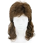 LeMarnia Men's Wigs 70s 80s Rock Wig Brown Wavy Mullet Wigs for Men Halloween Costume Theme Party Wig