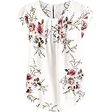 Milumia Women's Elegant Floral Print Petal Cap Sleeve Pleated Vacation Office Work Blouse Top