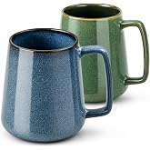 Mualuwi Extra Large Tall Coffee Mugs with Handle - Set of 2, 24 oz Ceramic, Dishwasher &amp; Microwave Safe, Blue and Green