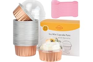 5oz Foil Cupcake Cups with Lids 25 Pack, Mini Baking Pans Muffin Tins Mini Cake Containers Disposable Ramekins Cupcake Liners