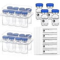 Threlaco 20 Pcs 2ml Sealed Sterile Empty Vials with Self Healing Injection Port Glass Penicillin Bottle with 20 Label Sticker