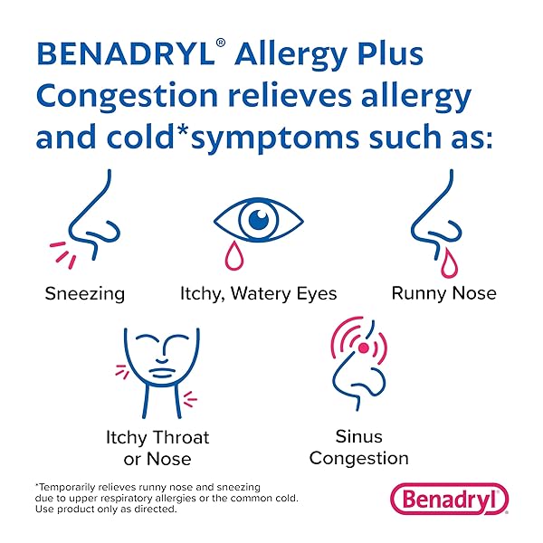 BENADRYL ALLERGY PLUS CONGESTION ULTRATABS, MEDICINE WITH DIPHENHYDRAMINE HCL ANTIHISTAMINE & PHENYLEPHRINE HCL NASAL DECONGESTANT, SINUS CONGESTION RELIEF TABLETS, 24 CT