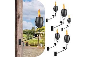 FAN-Torches Wall Mounted Citronella Torches Set of 6, 14 Oz Garden Torches for Outside, Refillable Flame Light Torch, Outdoor Metal Torch for Yard, Patio, Deck, Garden, Party, Landscape
