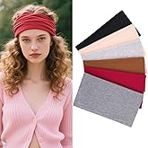 TuTive 6 Packs Wide Headbands for Women Stretch Headband Boho Women's Hair Band Turban Girls Accessories Non Slip Sports Headbands for Women