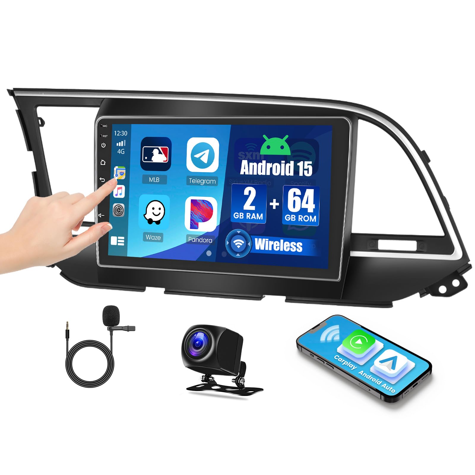 Photo 1 of 2+64G Android 15 Car Stereo for Hyundai Elantra 2016-2018,9 inch Touch Screen Radio Wireless Apple CarPlay Android Auto DSP 5G WiFi Bluetooth GPS FM RDS+Free AHD Backup Cam